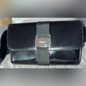 Salvatore Ferragamo Vitello Black Patent Leather Shoulder Bag